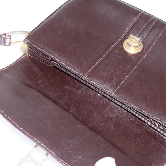 GUCCI Web Sherry Line Shoulder Bag Leather Dark Brown Gold Red Auth ep11429 - Picture 10 of 16